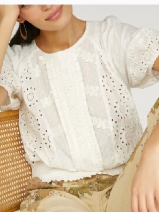 Anthropologie Tops - Anthropologie Porridge "Freya" White Eyelet Smocked Off-Shoulder Top - S